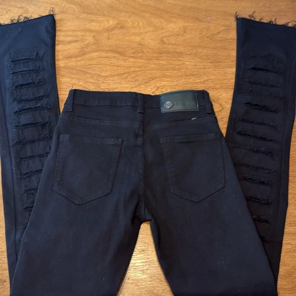 Men's Slim Black Jeans with Distressed Design